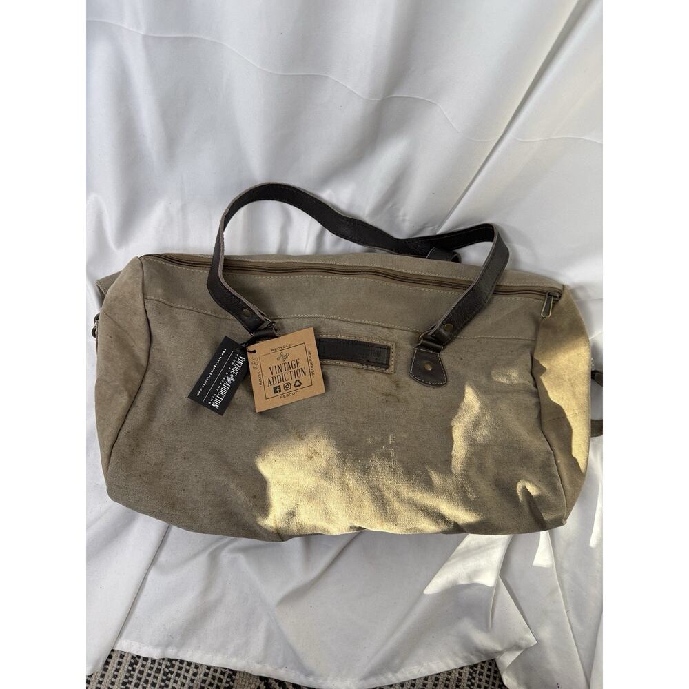 Vintage Addiction Recycled Army Tent Duffle Bag Military Canvas Leather Handles